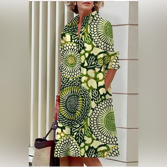 STYLEWE Asymmetrical Dress in Green and Cream - Picture 1 of 4